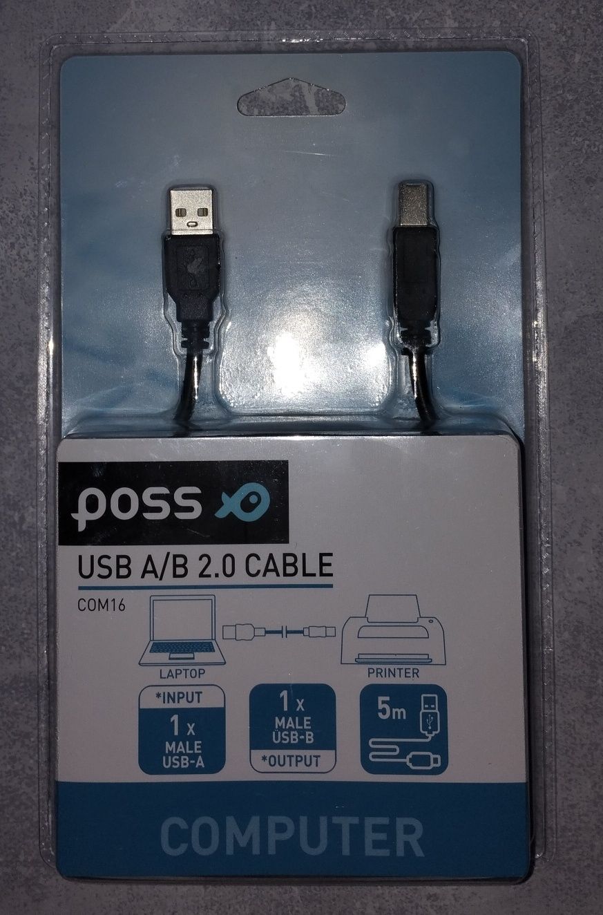 Kabel USB A/B przewód A - B do drukarki komputera 5 m czarny nowy