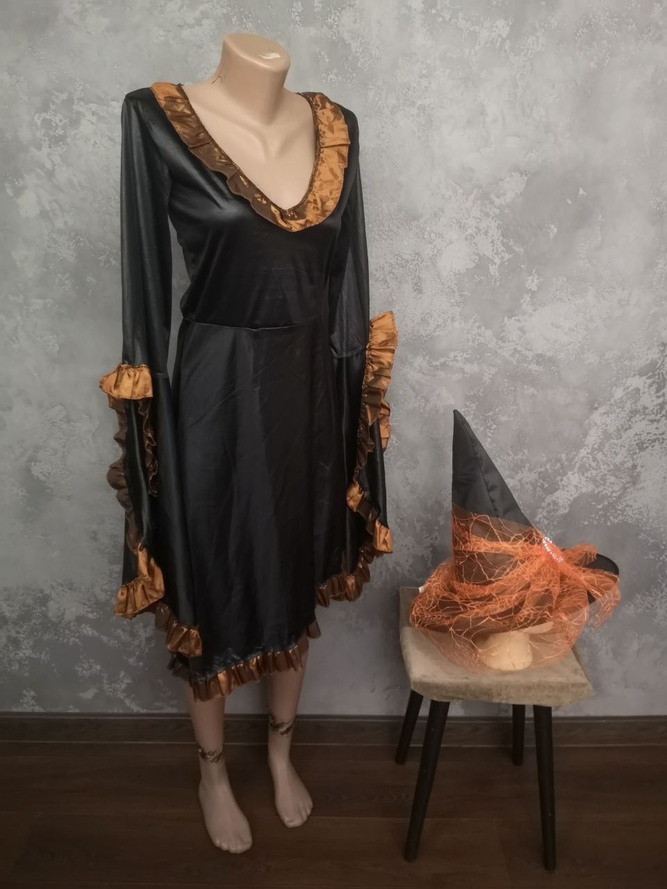 Карнавальный костюм платье шляпа ведьма S M хелоуин хэлоуин косплей