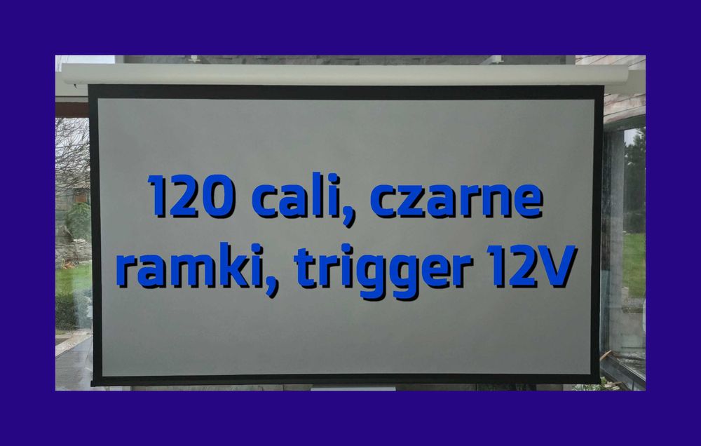 Ekran kino domowe 120 cali elektryczny - czarne ramki, trigger 12V