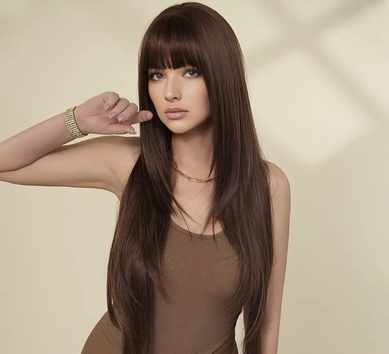 Peruka syntetyczna nowa kolor brąz kasztanowy 86 cm