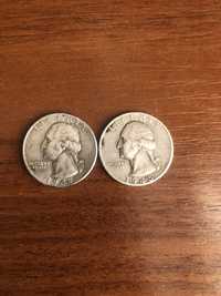 Монеты серебро Quarter Dollar 1945 и 1947