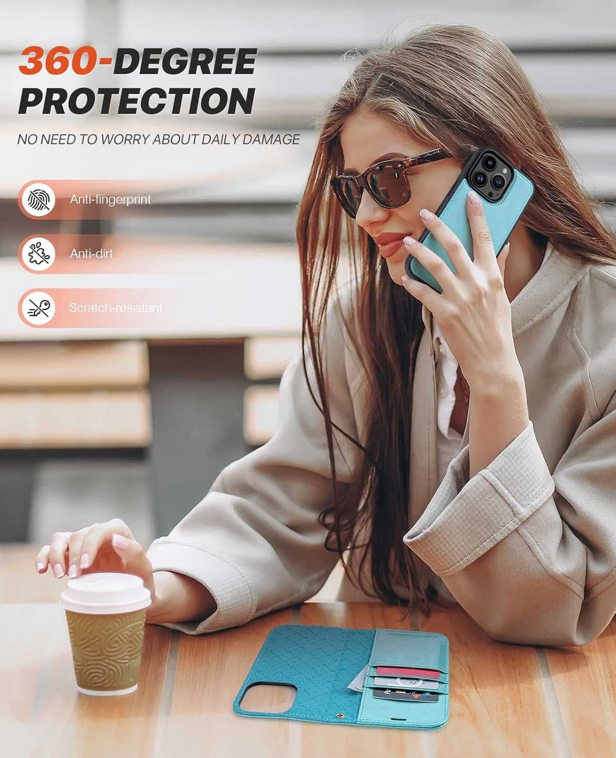 Ocase iPhone 15 Pro Max etui skórzane do  stojak miętowe magsafe 2w1