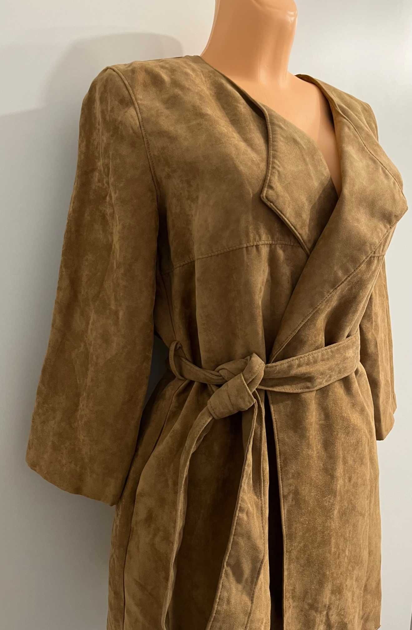 Płaszcz damski Reserved brązowy wiązany rozmiar 34