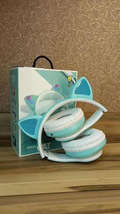 Бездротові bluetooth навушники з котячими вушками