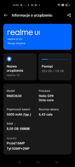 sprzedam lub zamienię realme 10 8gb 128 gb
