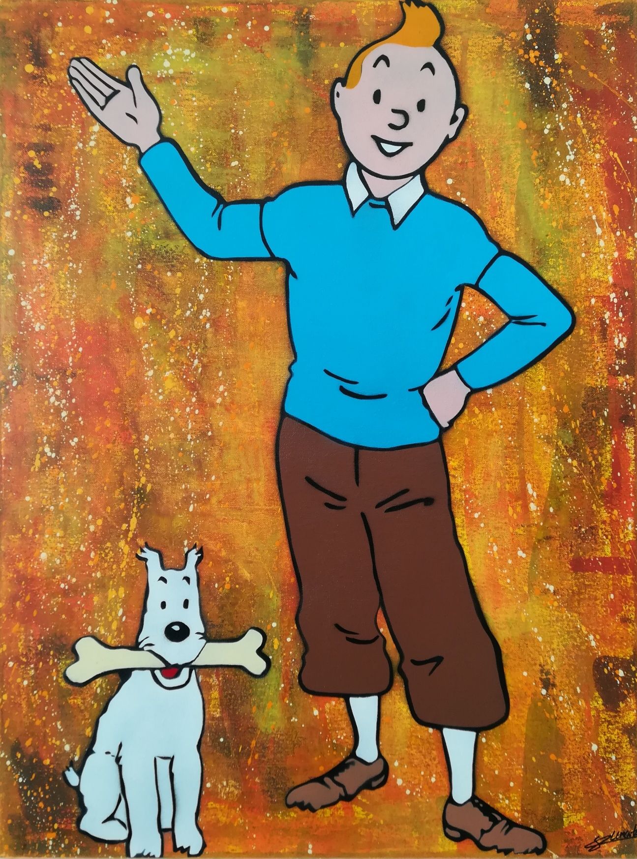 Tintin & Milu pintura original em tela