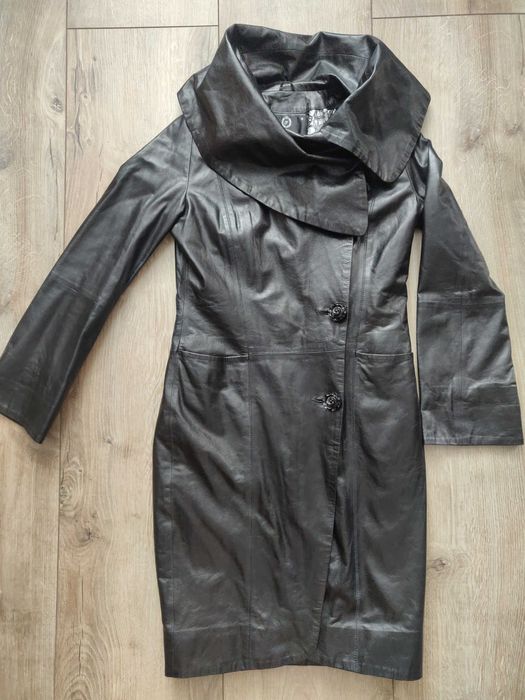 Кожаное дизайнерское пальто Fraga (Турция) S 44-46 р. черное