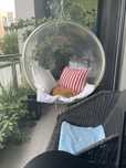Fotel wiszący kula Bubble Chair, styl retro, srebrna poduszka