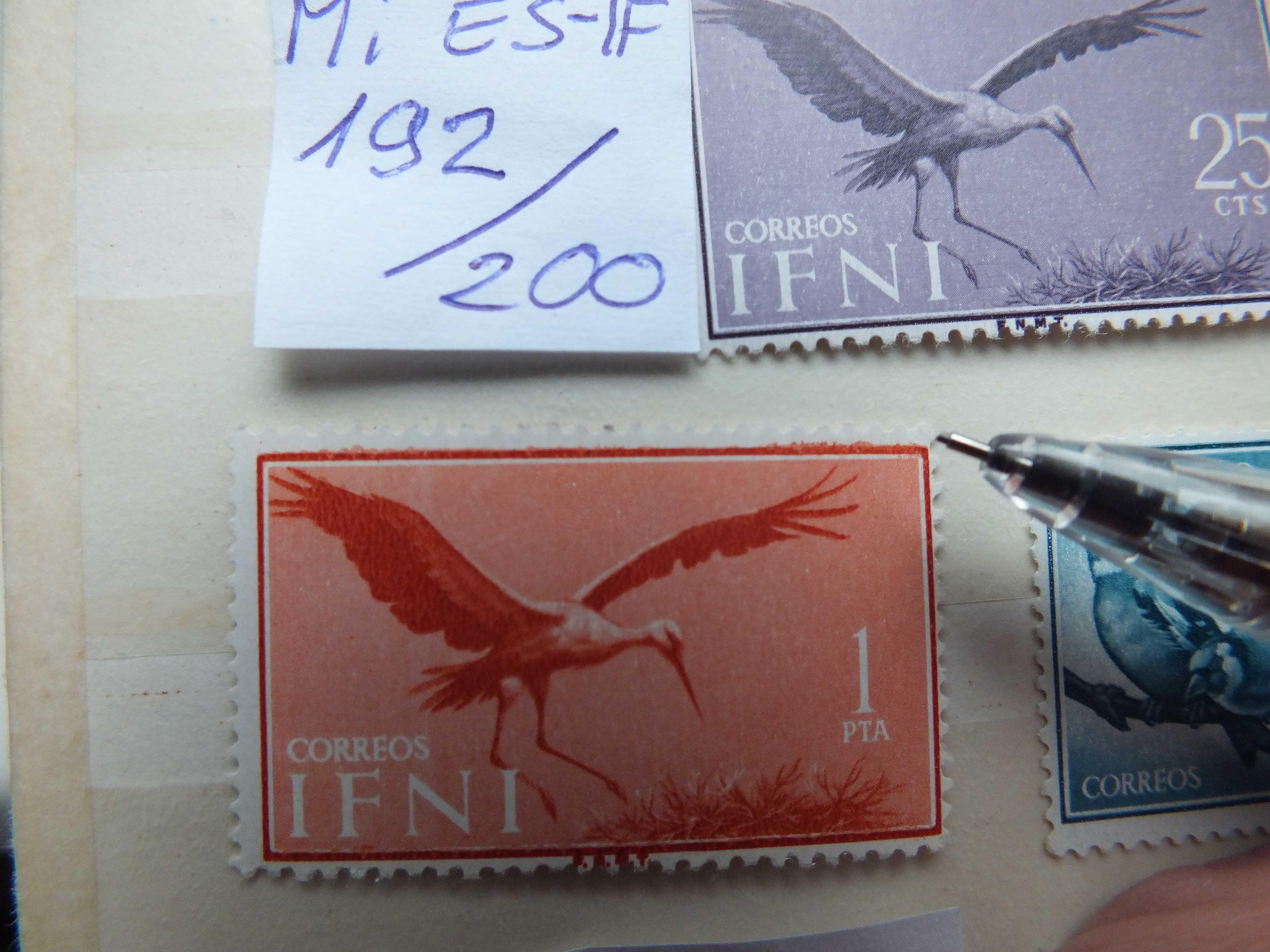 7szt. znaczki Mi192 BŁĄD 1960r. Kolonie Hiszpania IFNI Afryka PTAKI