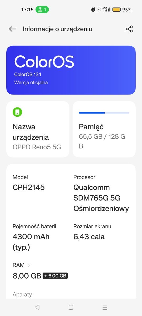 Smartfon oppo reno 5 5G stan idealny
