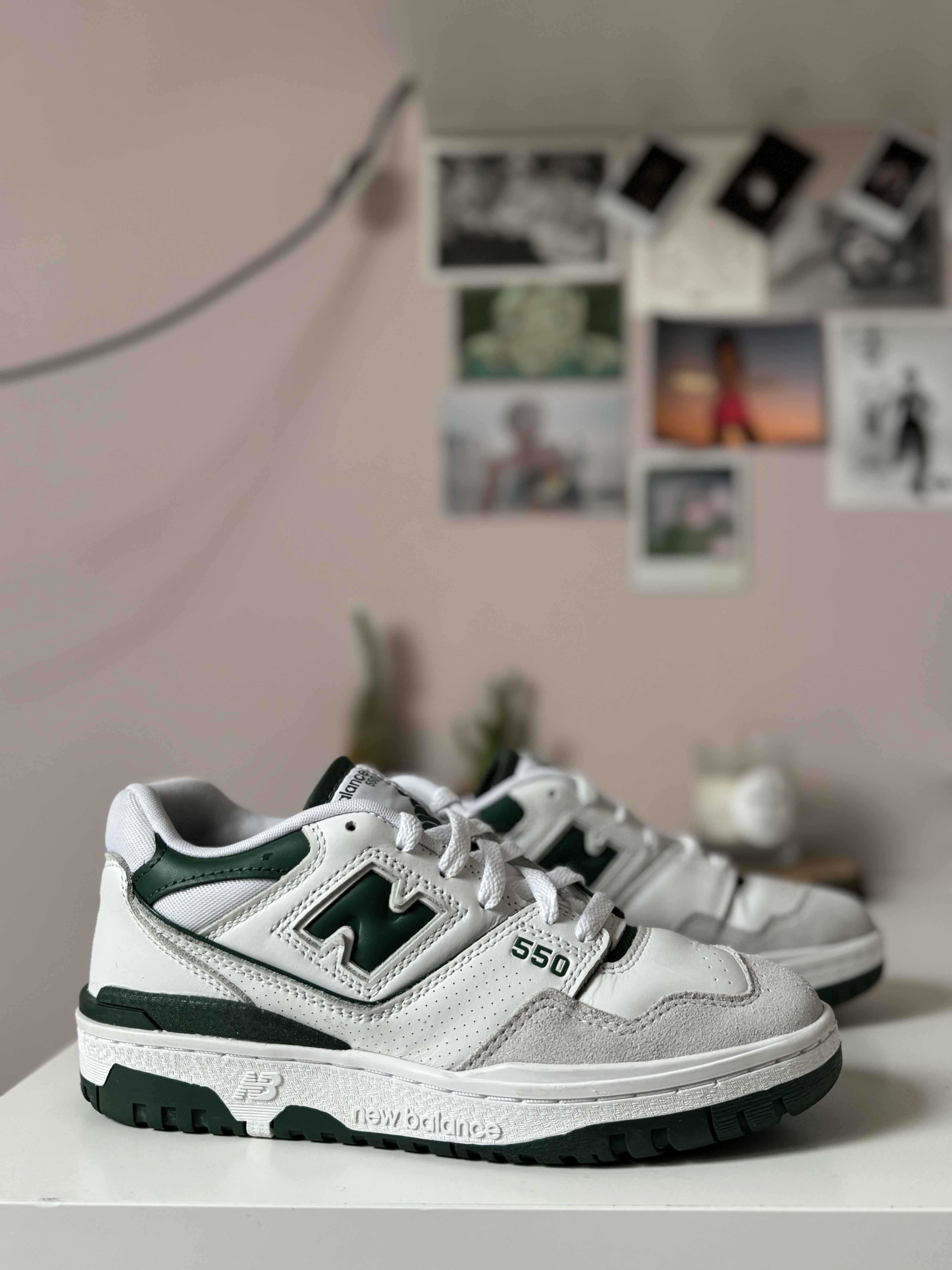 New Balance 550 white green with suede 38.5 jak nowe!