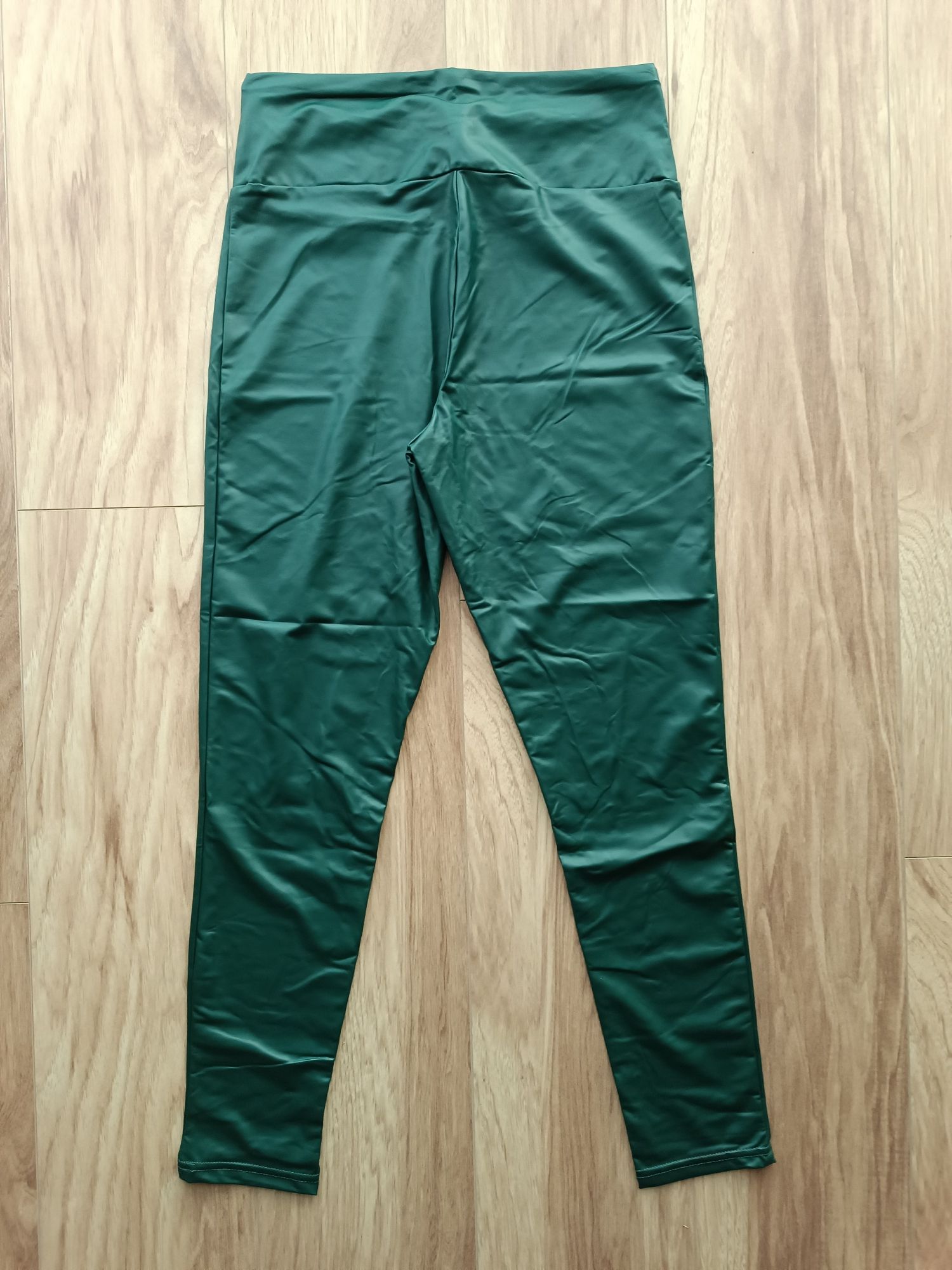 Skóropodobne damskie zielone turkusowe legginsy średni stan 40/42 L/XL