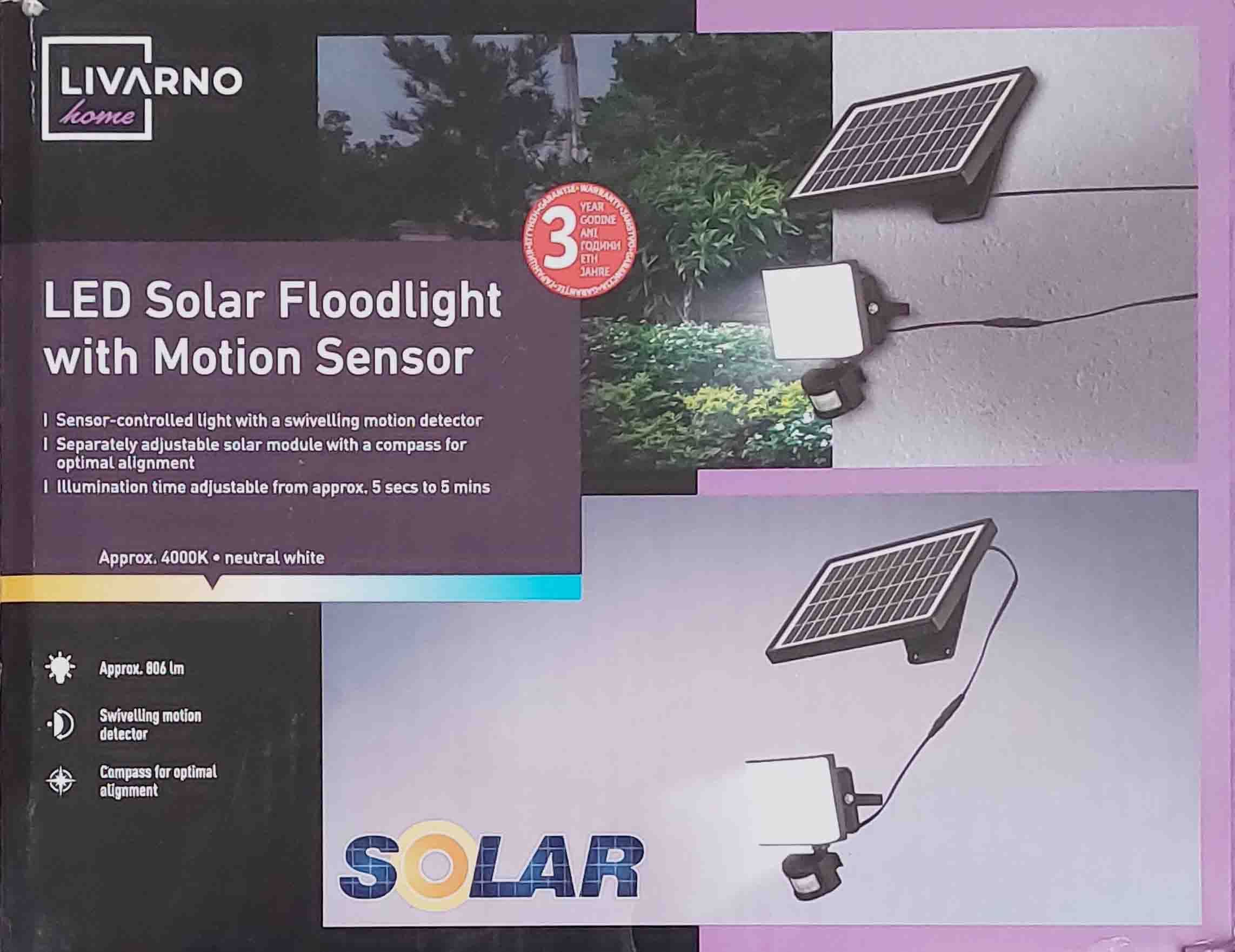 Прожектор LED Livarno із датчиком руху та сонячною батареєю. Німеччина