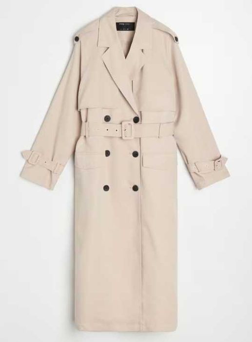 Nowy beżowy klasyczny trencz, dwurzędowy płaszcz, Sinsay, r.S