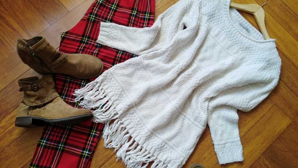 GEORGE sweter wzory frędzle BOHO akryl wełna r38 M