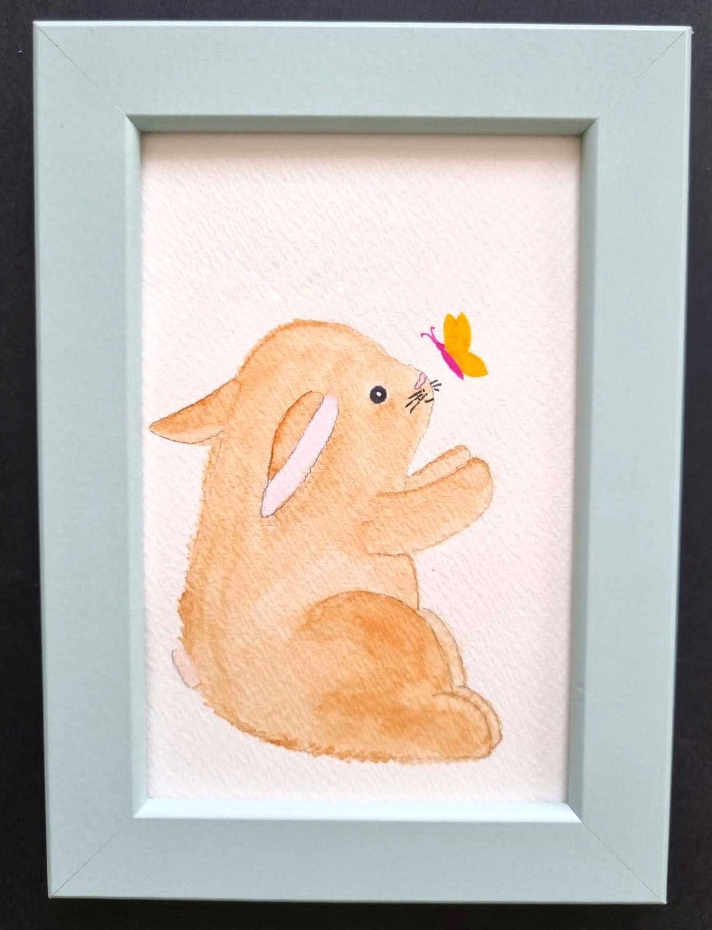 Quadro infantil para decoração com design coelho (moldura incluída)