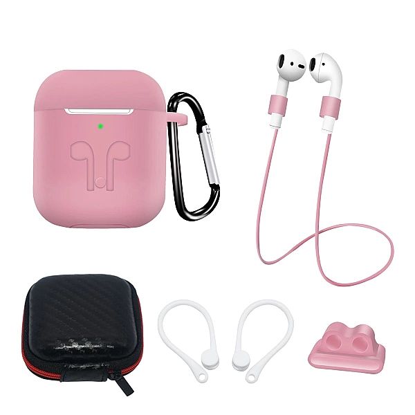 Zestaw silikonowe etui AirPods 2 / AirPods 1 + futerał / zaczep na uch