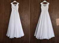 suknia ślubna biała muślinowa S, rozkloszowana koronkowa gołe plecy
