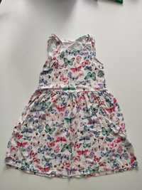 Sukienka na lato H&M w motylki 110 116 na 5-6 lat biała różowa niebie