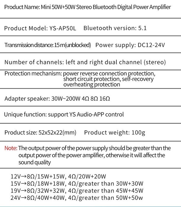 YS-AP50L усилитель мощности Bluetooth 2*50W. Звуковая карта.Підсилювач