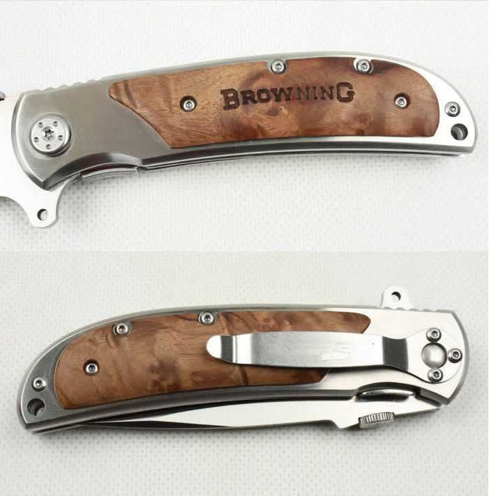 Nóż myśliwski scyzoryk BROWNING blokada Liner-Lock drewno HQ BR6