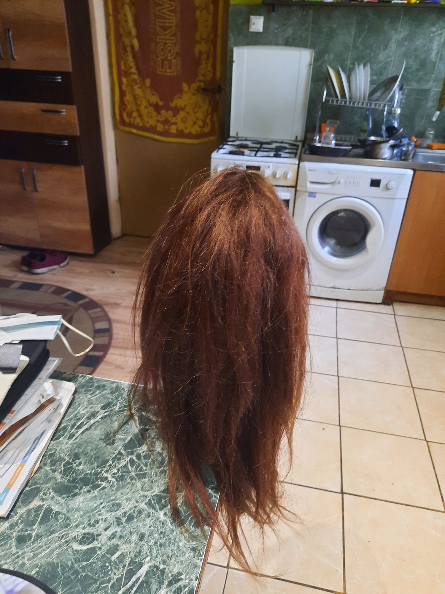 Główka fryzjerska z włosia naturalnego z stojakiem