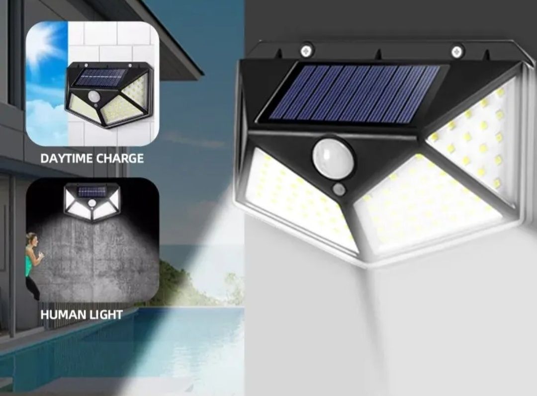 Nowa lampka led zewnętrzna z czujnikiem ruchu światła 100 led solarna