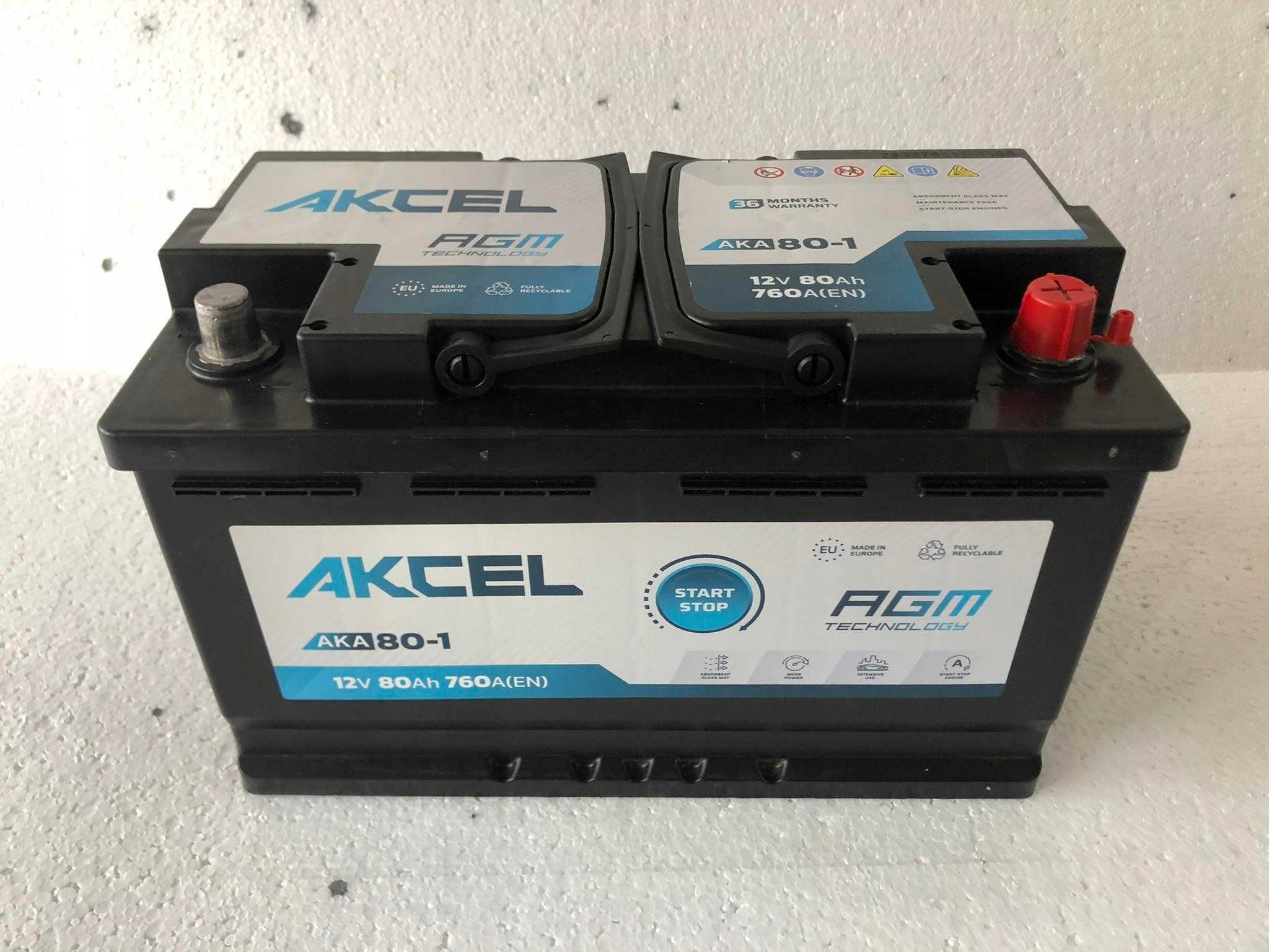 Akumulator AKCEL AKA-80-1 12V 80AH P+ 760A AGM