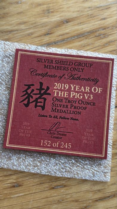 Moeda de Prata 2019 Ano do Porco V3