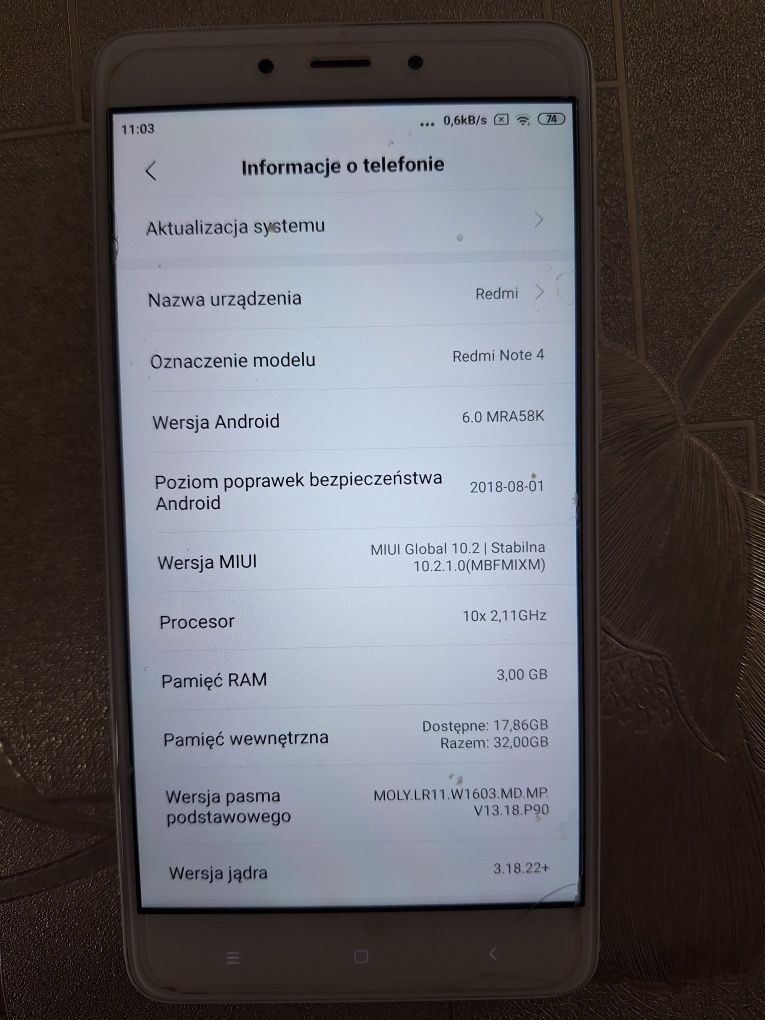 telefon komórkowy smartfon smartphone Rermi note 4 procesor 10 x 2.11