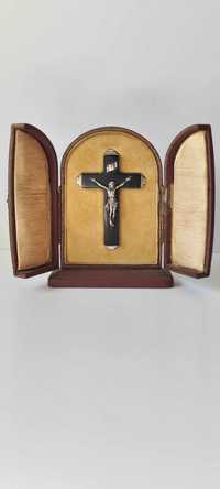 Oratório de viagem tríptico crucifixo apontamentos prata J.Rosas Porto
