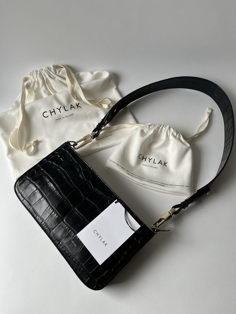 Chylak Klasyczna torebka na ramię, czarna, skóra naturalna, crossbody