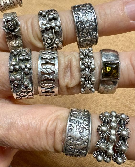 ORNO Stare srebro z Prl pierscionek obrączka warmet rytosztuka vintage