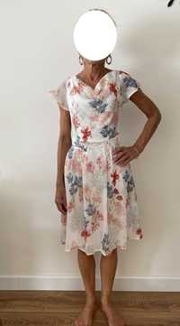 Używana sukienka Orsay, biała w kwiaty, rozmiar 34