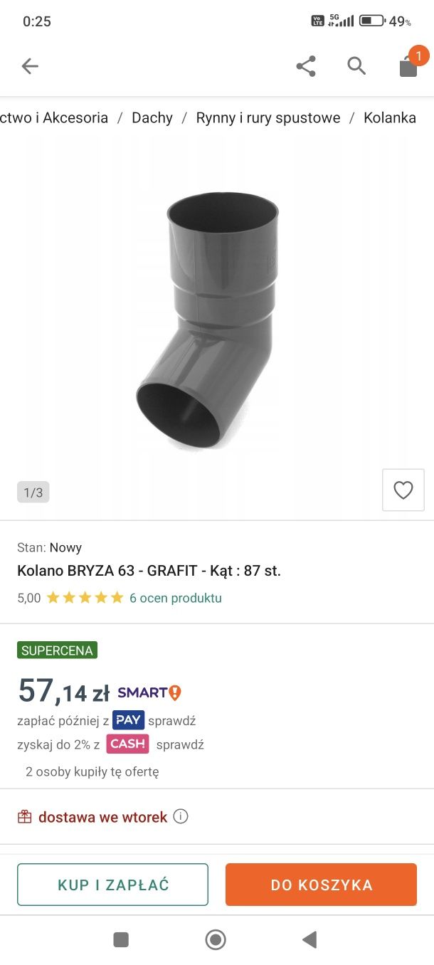 Kolano rynnowe BRYZA 63 - GRAFIT - Kąt : 87 st. Nietypowe