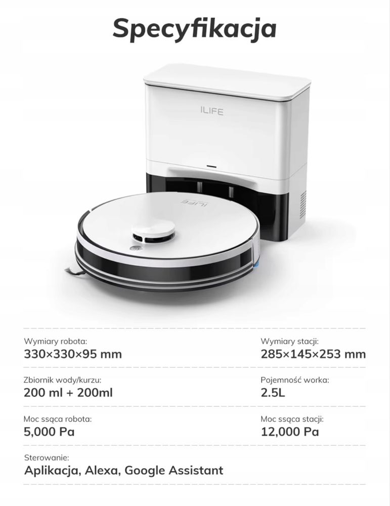 ILIFE A30 Pro – Robot Odkurzający 5000Pa z Mopem i Stacją 2w1 combo