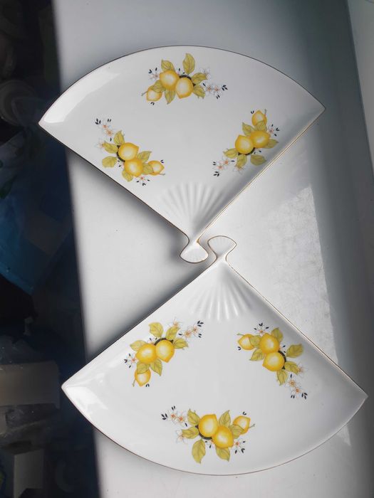 patery 2 sztuki porcelana złocona Wałbrzych cytrynki