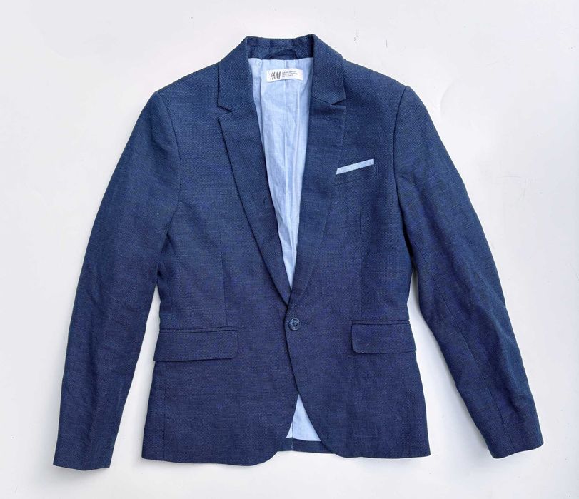 Marynarka H&M 146 cm 10 11 lat Granatowa Len Lniana Blezer