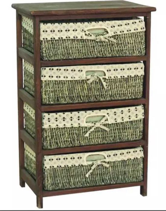 Komoda wiklinowa, drewno 4 z szuflady