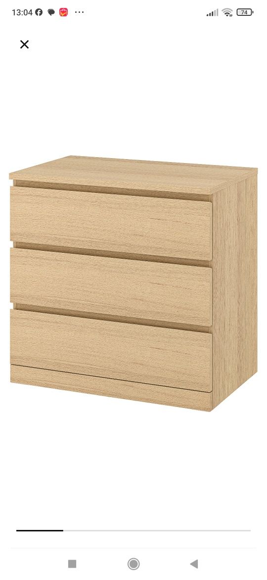 Komoda IKEA Malm 3 szuflady dąb bielony
