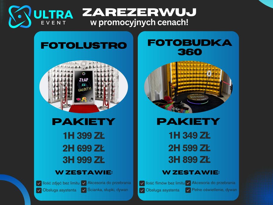 Fotobudka 360, FotoLustro, Ciężki dym, fontanny iskier, miny dymne