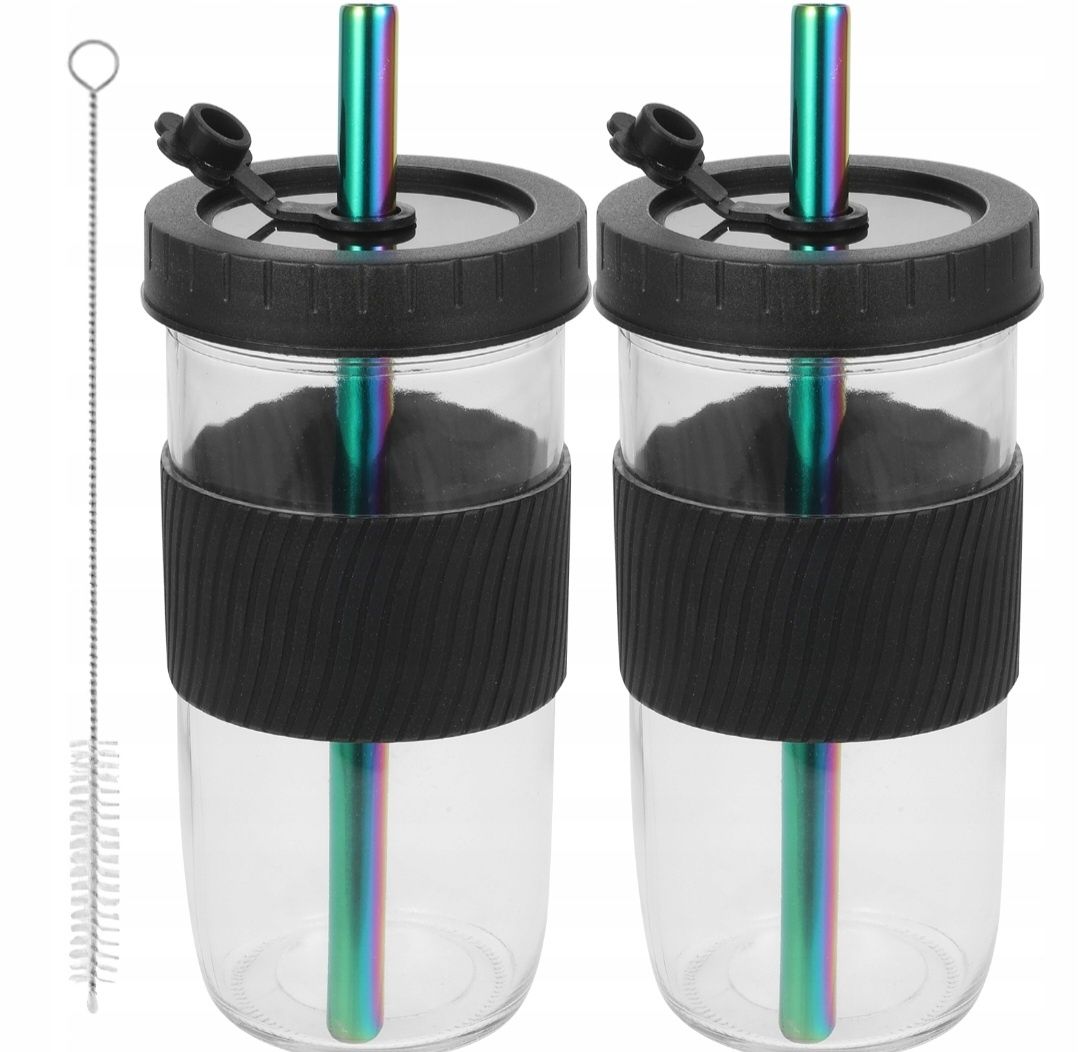 Kubek Do Kawy Szklany ze Słomką 2 sztuki, 730 ML
