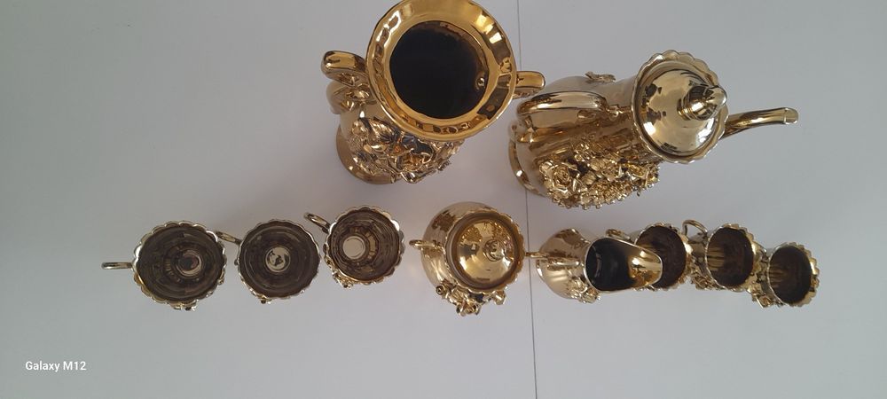 Zestaw kawowy porcelana+szkliwo złote