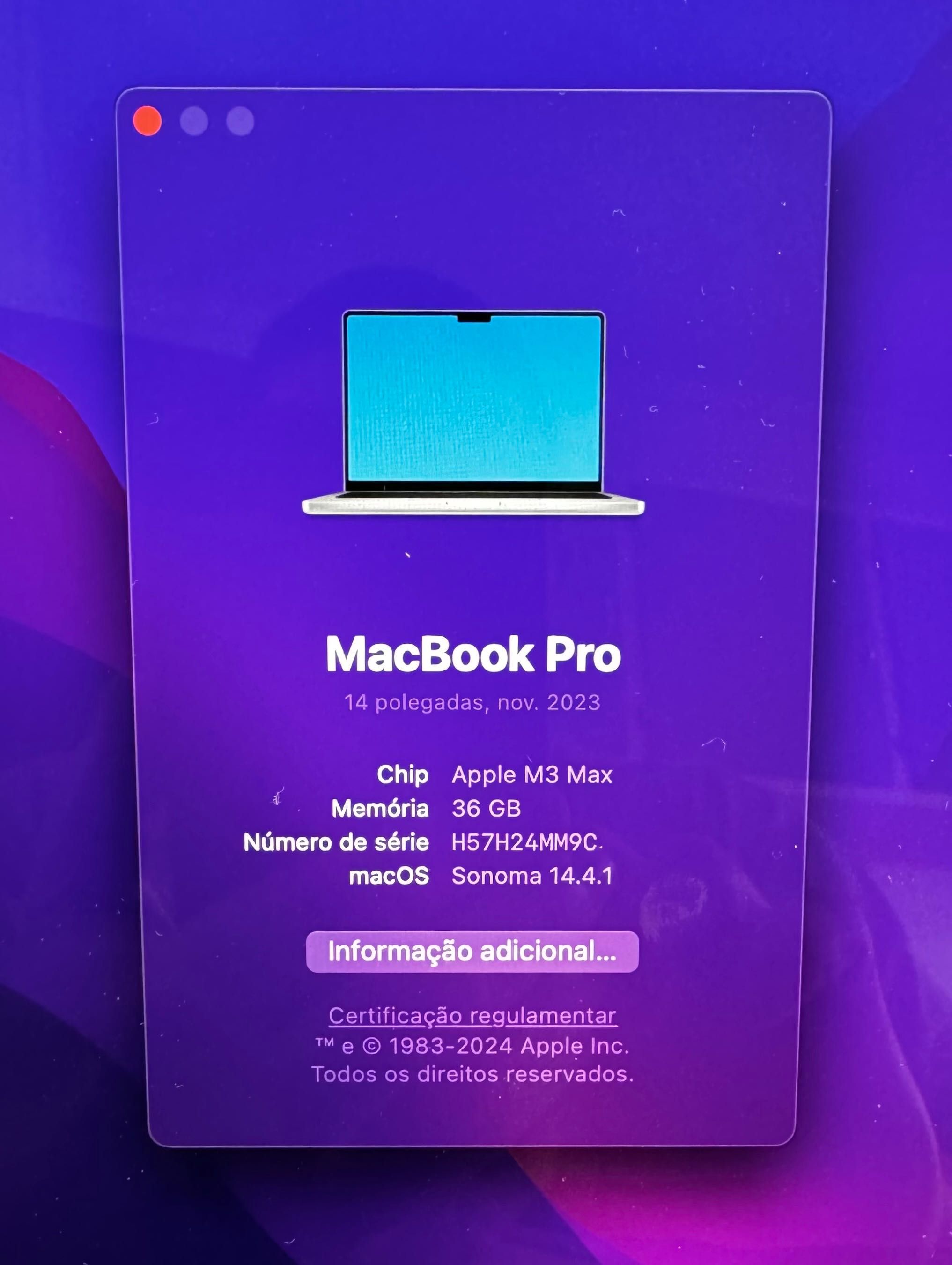 MacBook Pro M3 Max 14" Prata 36GB 1TB - Novo