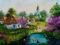 Картина, олія, полотно ''Бузковий ранок'''.