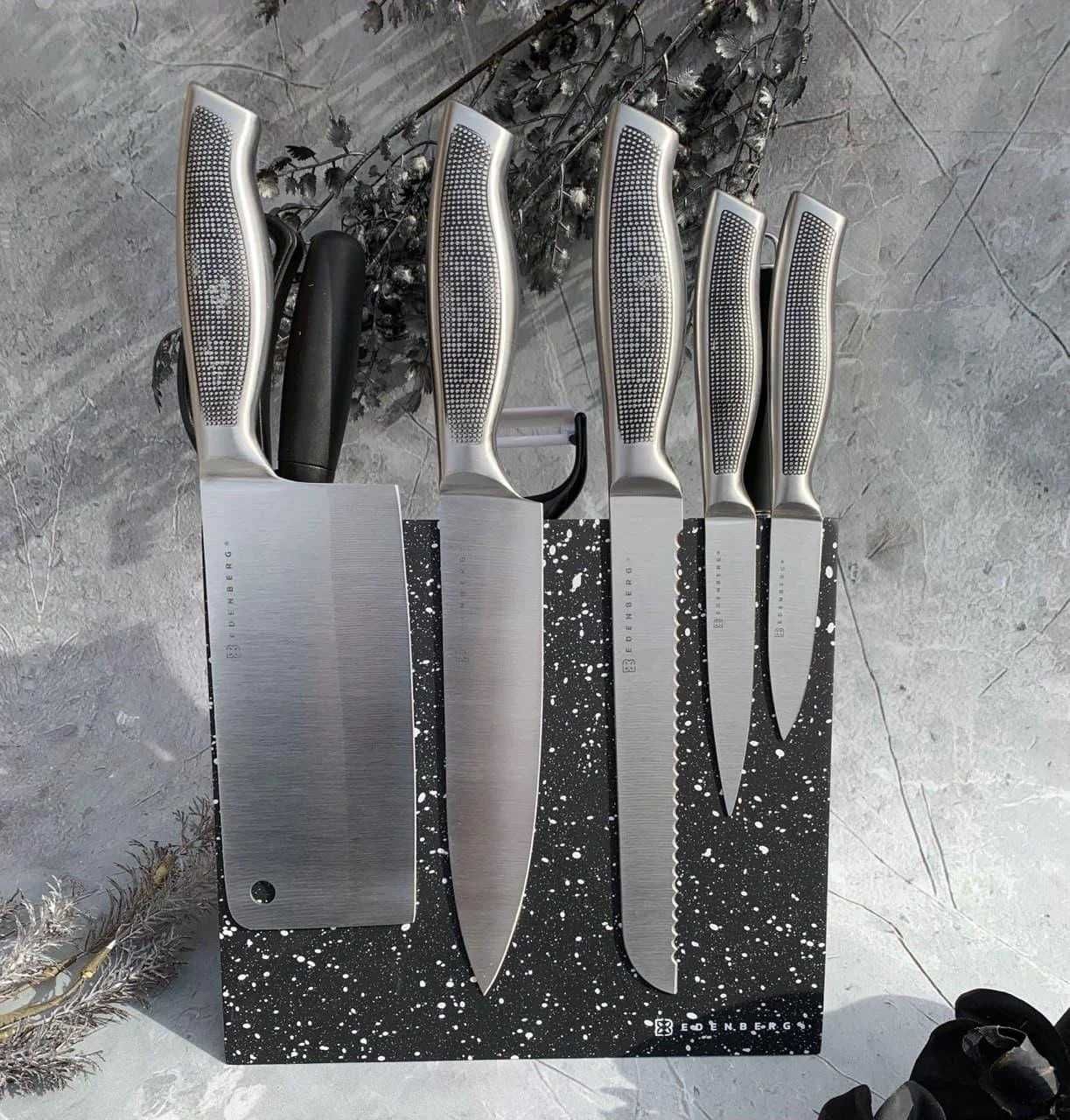 Набор кухонных ножей на магнитной подставке . Топ качества . Подарок