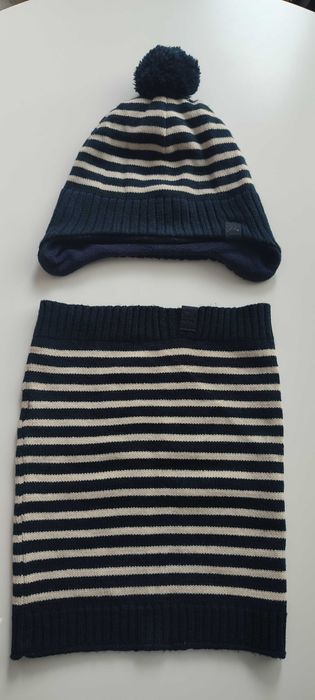 H&M 110/128 4-8 l. czapka + komin Komplet Chłopięcy w paseczki