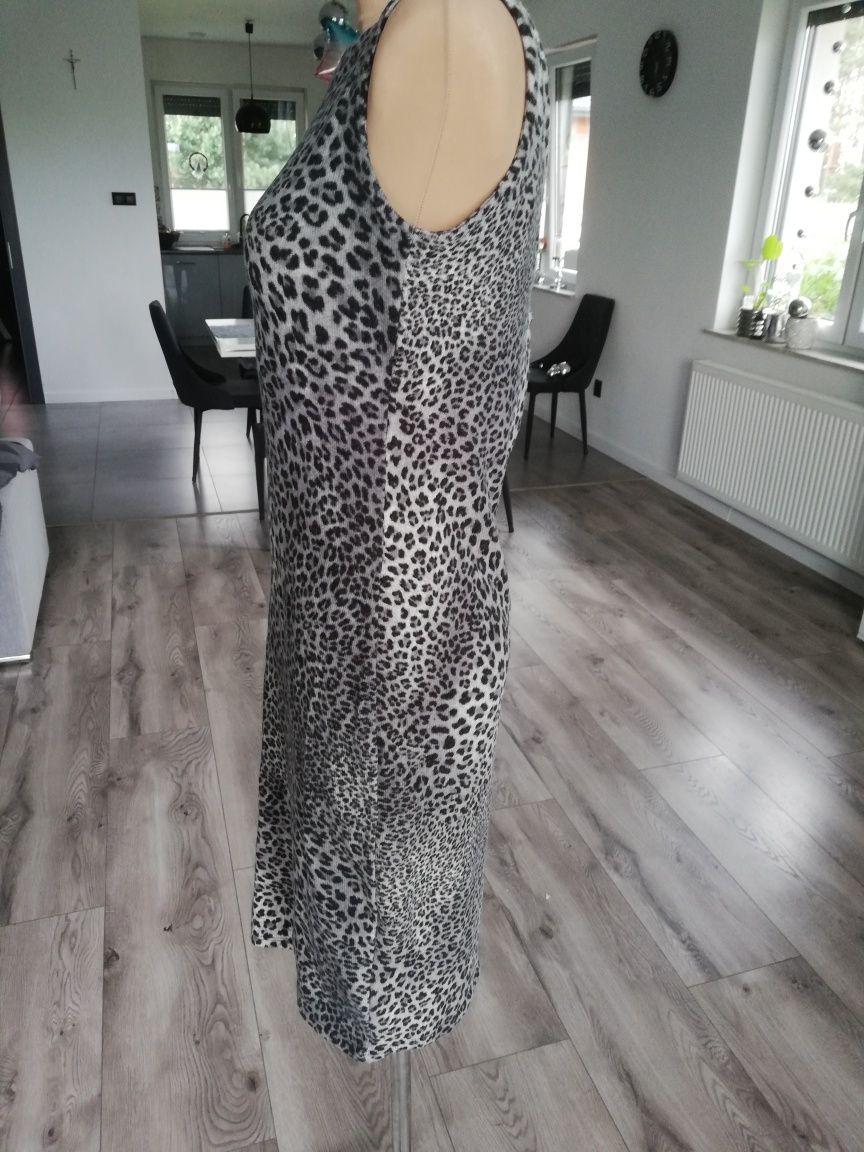 R. M Zara mięciutka ciepła dzianinowa sukienka w panterkę leopard szar
