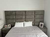 Cama cinzenta + banco