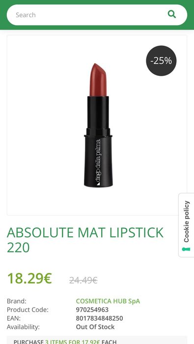 Нова Матова Помада Diego Dalla Palma Absolute Mat Lipstick 220 Італія